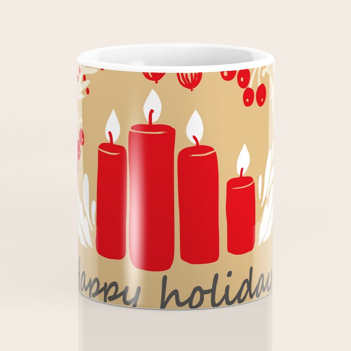 happy holidays christmas greetings - folk art illustration Coffee Mug Gallery Image 4