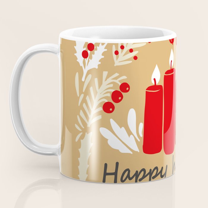 happy holidays christmas greetings - folk art illustration Coffee Mug Gallery Image 3