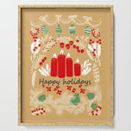 happy holidays christmas greetings - folk art illustration Serving Tray Gallery Image 1