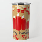 happy holidays christmas greetings - folk art illustration Travel Mug Gallery Image 1