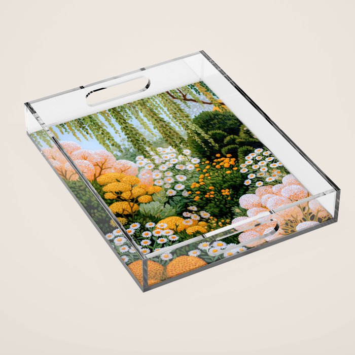 Floral Painting Maximalist Dopamine Decor Flower Print Polkadot Art Japanese Wall Art Sage Green Art Acrylic Tray Gallery Image 1