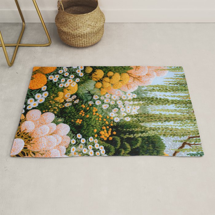 Floral Painting Maximalist Dopamine Decor Flower Print Polkadot Art Japanese Wall Art Sage Green Art Rug Gallery Image 1