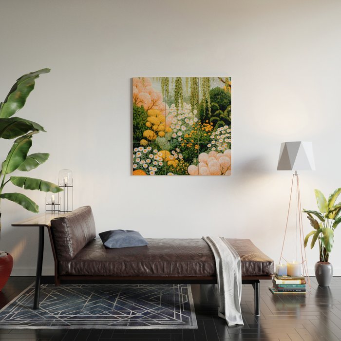 Floral Painting Maximalist Dopamine Decor Flower Print Polkadot Art Japanese Wall Art Sage Green Art Wood Wall Art Gallery Image 2