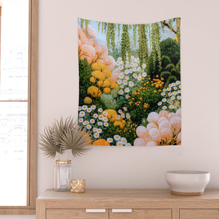 Floral Painting Maximalist Dopamine Decor Flower Print Polkadot Art Japanese Wall Art Sage Green Art Wall Tapestry Gallery Image 2