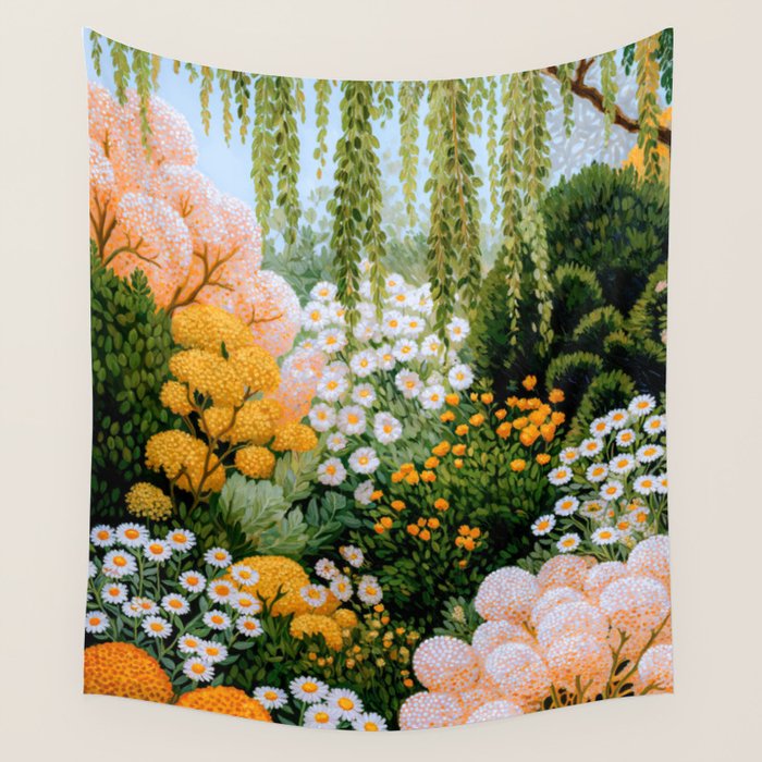 Floral Painting Maximalist Dopamine Decor Flower Print Polkadot Art Japanese Wall Art Sage Green Art Wall Tapestry Gallery Image 4