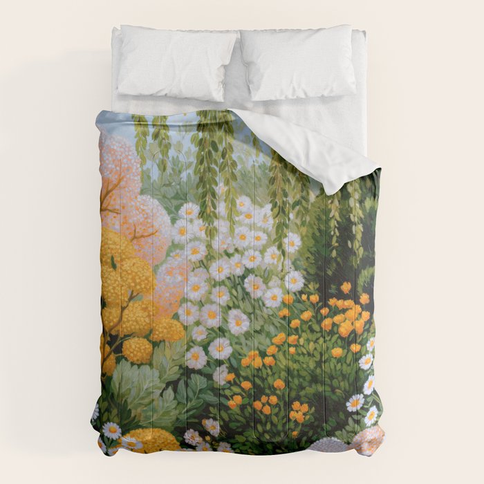 Floral Painting Maximalist Dopamine Decor Flower Print Polkadot Art Japanese Wall Art Sage Green Art Comforter Gallery Image 6