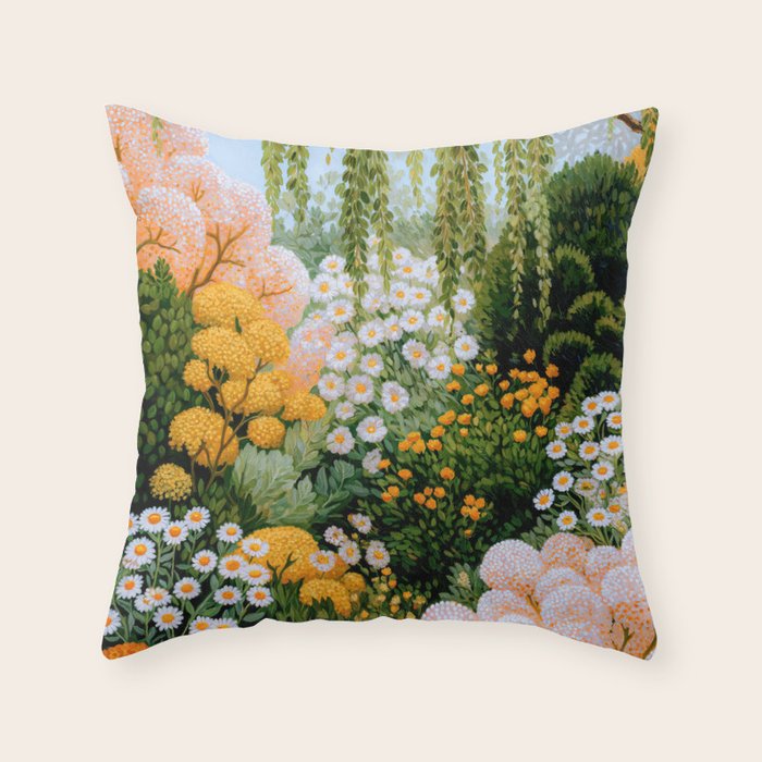 Floral Painting Maximalist Dopamine Decor Flower Print Polkadot Art Japanese Wall Art Sage Green Art Throw Pillow Gallery Image 6