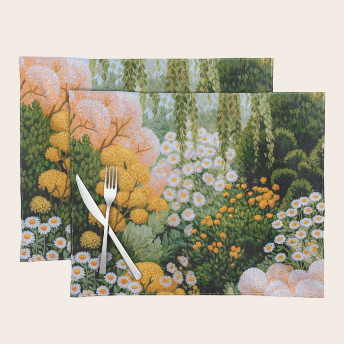 Floral Painting Maximalist Dopamine Decor Flower Print Polkadot Art Japanese Wall Art Sage Green Art Placemat Gallery Image 1
