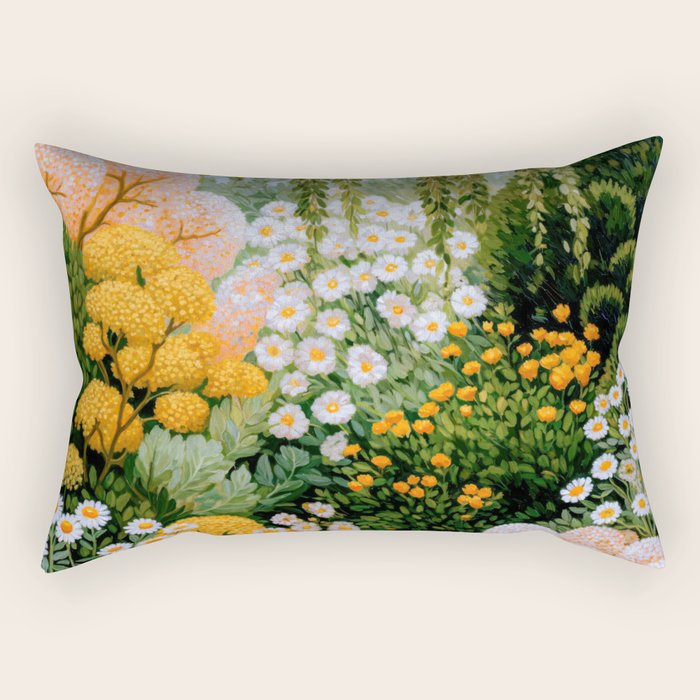 Floral Painting Maximalist Dopamine Decor Flower Print Polkadot Art Japanese Wall Art Sage Green Art Rectangular Pillow Gallery Image 1