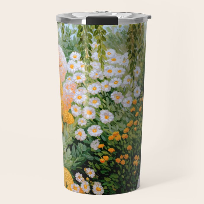 Floral Painting Maximalist Dopamine Decor Flower Print Polkadot Art Japanese Wall Art Sage Green Art Travel Mug Gallery Image 1