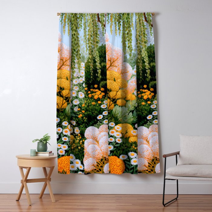 Floral Painting Maximalist Dopamine Decor Flower Print Polkadot Art Japanese Wall Art Sage Green Art Window Curtain Gallery Image 5