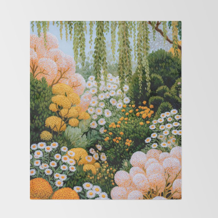 Floral Painting Maximalist Dopamine Decor Flower Print Polkadot Art Japanese Wall Art Sage Green Art Throw Blanket Gallery Image 2