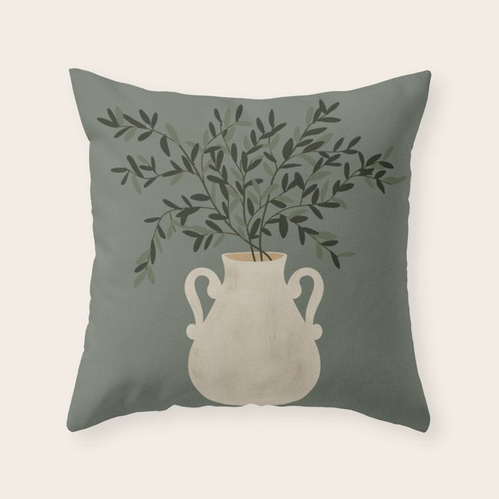 Vase no. 31 with Winter Greenery  Throw Pillow Gallery Image 6