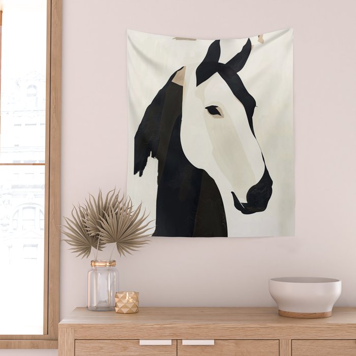 Horse in Black and White Wall Tapestry Gallery Image 2