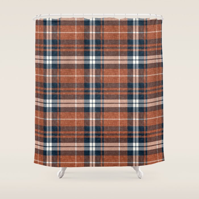 fall plaid - rust and navy blue Shower Curtain Gallery Image 1
