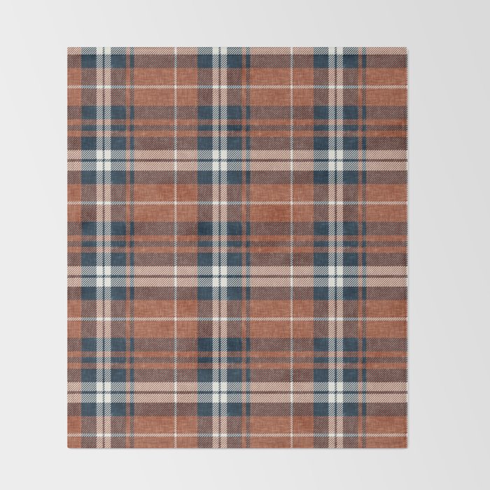 fall plaid - rust and navy blue Throw Blanket Gallery Image 2
