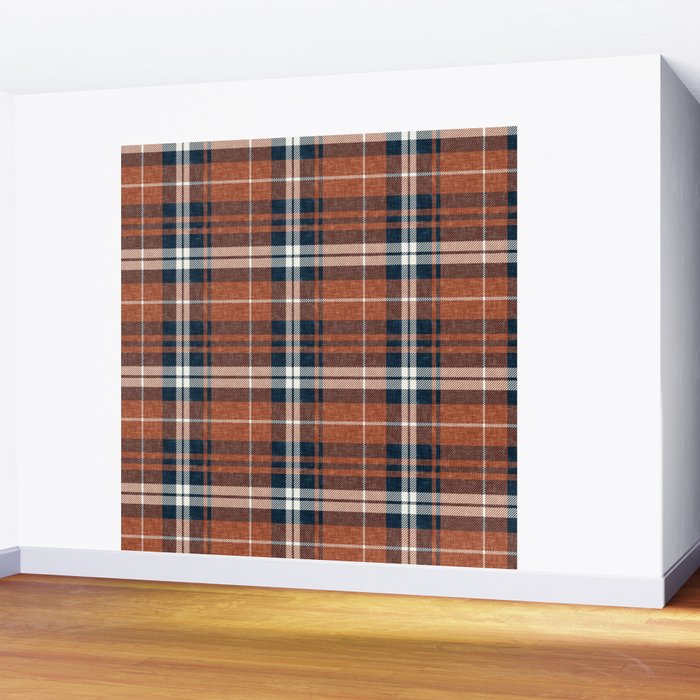 fall plaid - rust and navy blue Wall Mural Gallery Image 2
