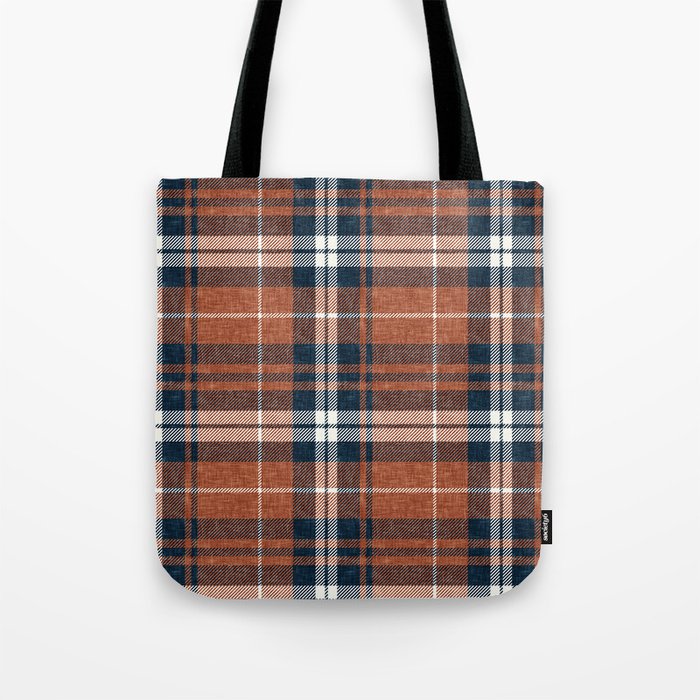 fall plaid - rust and navy blue Tote Bag Gallery Image 1