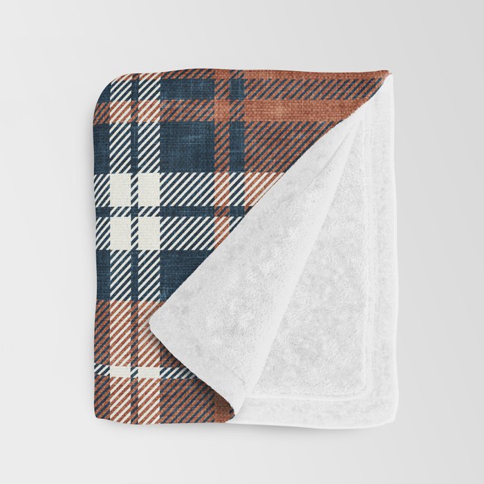 fall plaid - rust and navy blue Throw Blanket Gallery Image 3