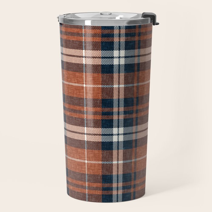 fall plaid - rust and navy blue Travel Mug Gallery Image 2