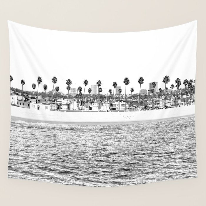 Vintage Newport Beach Print {4 of 4} | Photography Ocean Palm Trees B&W Tropical Summer Sky Wall Tapestry