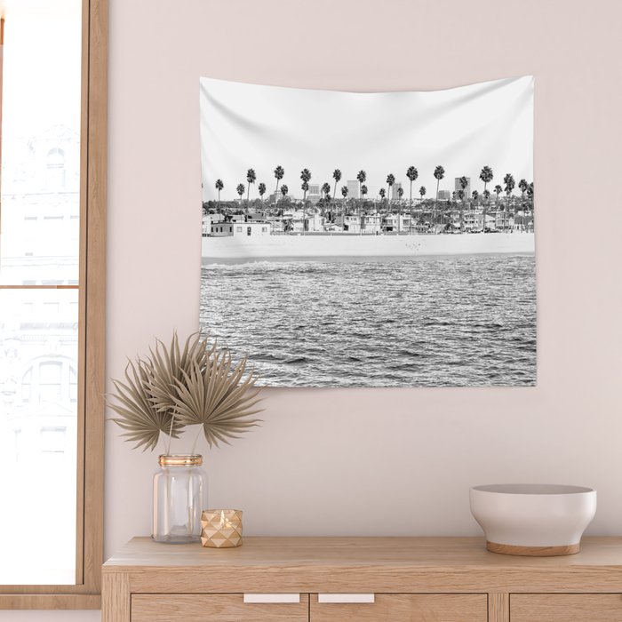 Vintage Newport Beach Print {4 of 4} | Photography Ocean Palm Trees B&W Tropical Summer Sky Wall Tapestry Gallery Image 2