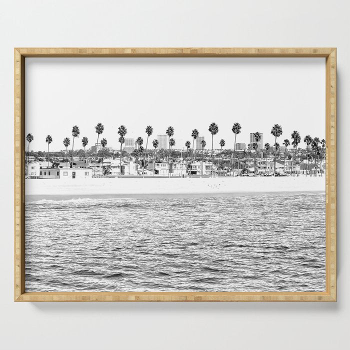 Vintage Newport Beach Print {4 of 4} | Photography Ocean Palm Trees B&W Tropical Summer Sky Serving Tray Gallery Image 1