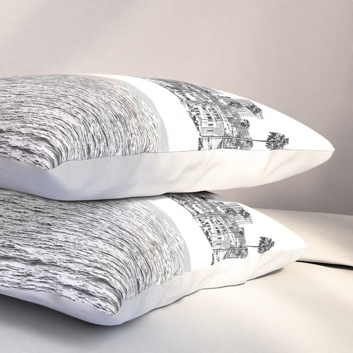 Vintage Newport Beach Print {4 of 4} | Photography Ocean Palm Trees B&W Tropical Summer Sky Pillow Sham Gallery Image 3
