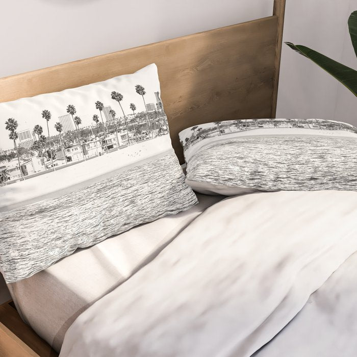 Vintage Newport Beach Print {4 of 4} | Photography Ocean Palm Trees B&W Tropical Summer Sky Pillow Sham Gallery Image 2
