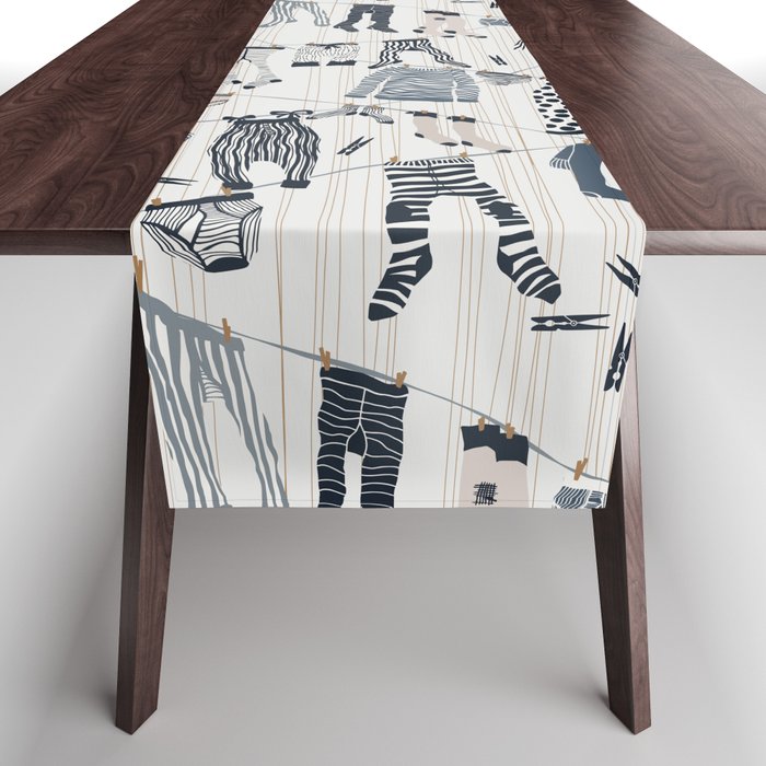 Hang out in laundry room Illu denim Table Runner Gallery Image 1