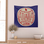 Atlanta Georgia Baseball - Hand Drawn, Script Typography Wall Tapestry Gallery Image 2