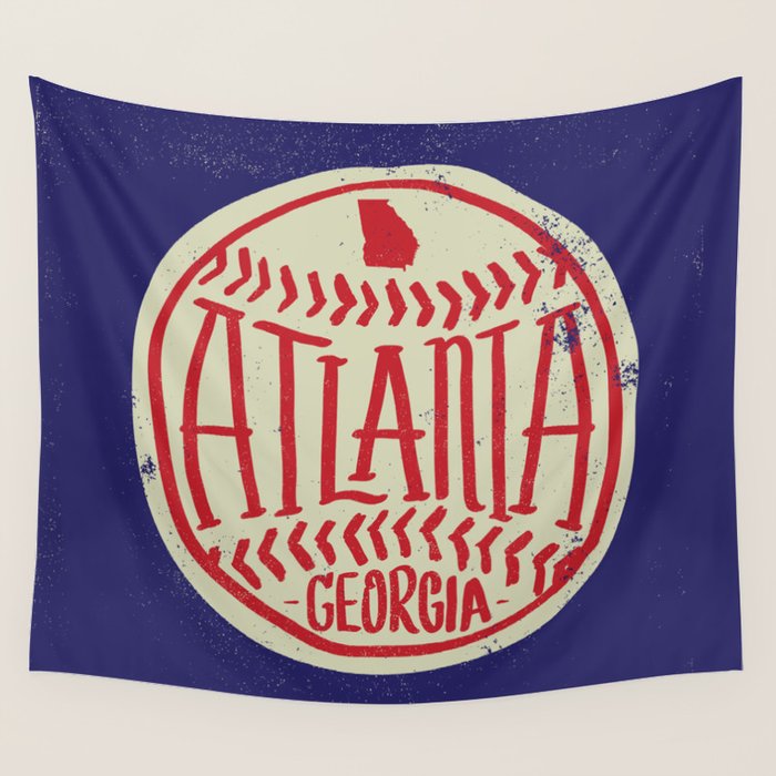 Atlanta Georgia Baseball - Hand Drawn, Script Typography Wall Tapestry Gallery Image 4