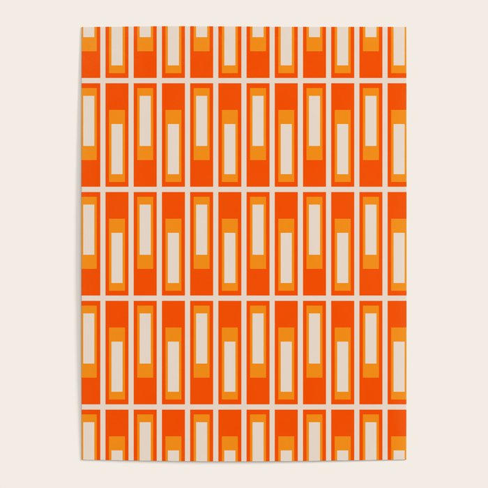 Mid Century Modern Geometric Lexington Ave Pattern in 70s Orange and Cream Beige Poster Gallery Image 4