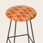 Mid Century Modern Geometric Lexington Ave Pattern in 70s Orange and Cream Beige Stool Gallery Image 2