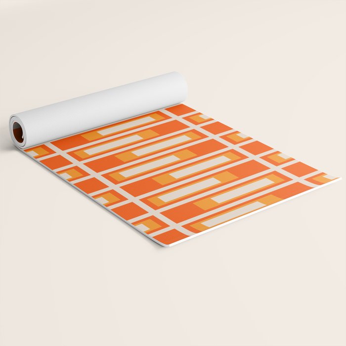 Mid Century Modern Geometric Lexington Ave Pattern in 70s Orange and Cream Beige Yoga Mat Gallery Image 2