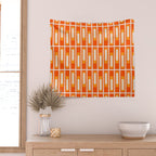 Mid Century Modern Geometric Lexington Ave Pattern in 70s Orange and Cream Beige Wall Tapestry Gallery Image 2