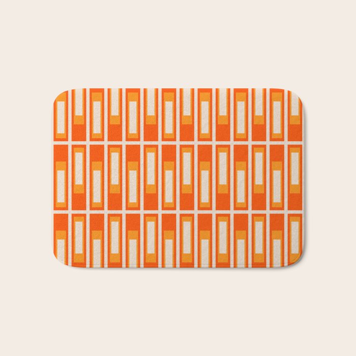 Mid Century Modern Geometric Lexington Ave Pattern in 70s Orange and Cream Beige Bath Mat Gallery Image 1