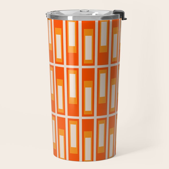 Mid Century Modern Geometric Lexington Ave Pattern in 70s Orange and Cream Beige Travel Mug Gallery Image 2