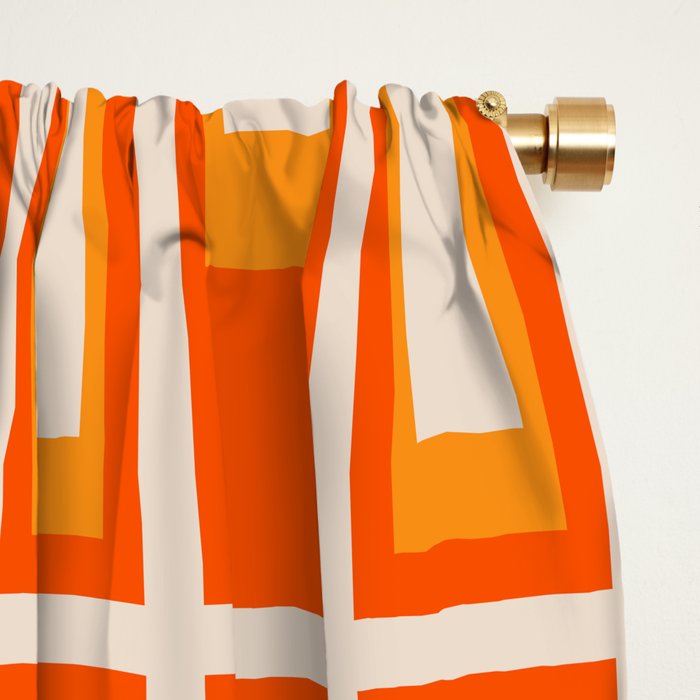Mid Century Modern Geometric Lexington Ave Pattern in 70s Orange and Cream Beige Window Curtain Gallery Image 2