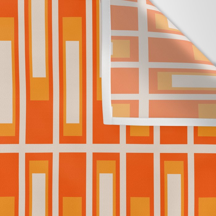 Mid Century Modern Geometric Lexington Ave Pattern in 70s Orange and Cream Beige Wall Tapestry Gallery Image 3