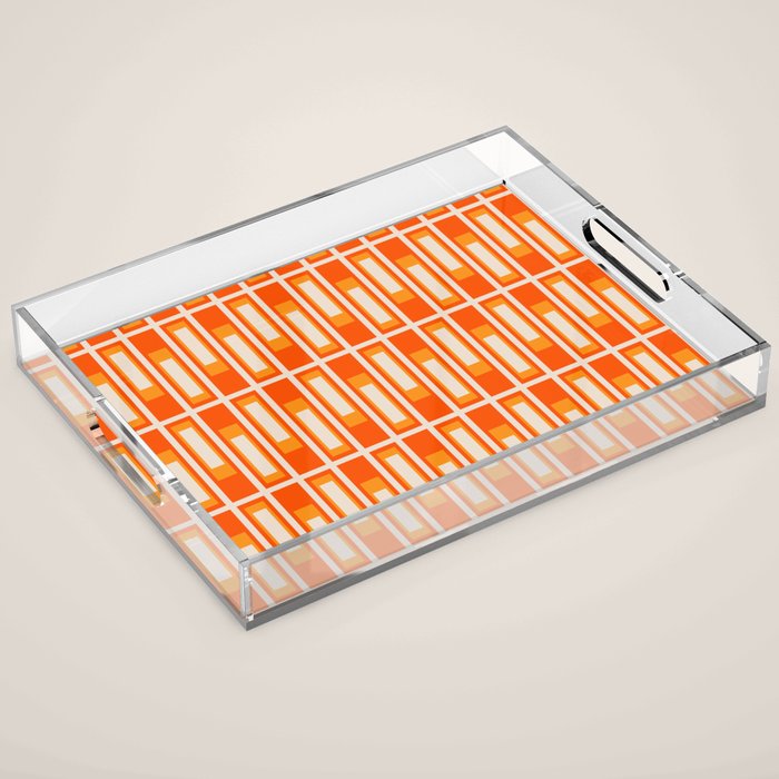 Mid Century Modern Geometric Lexington Ave Pattern in 70s Orange and Cream Beige Acrylic Tray Gallery Image 1