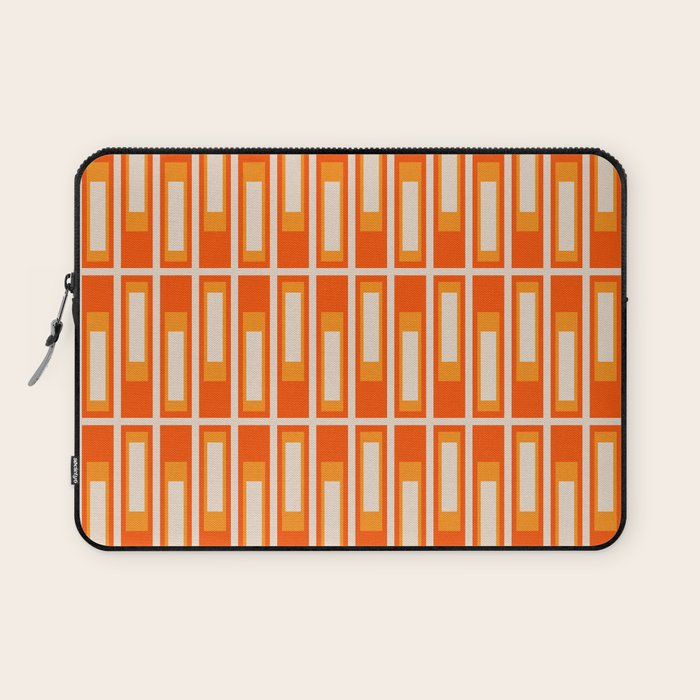 Mid Century Modern Geometric Lexington Ave Pattern in 70s Orange and Cream Beige Laptop Sleeve Gallery Image 1