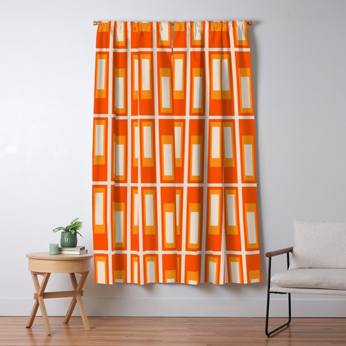 Mid Century Modern Geometric Lexington Ave Pattern in 70s Orange and Cream Beige Window Curtain Gallery Image 5