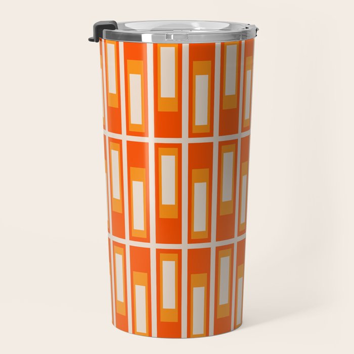 Mid Century Modern Geometric Lexington Ave Pattern in 70s Orange and Cream Beige Travel Mug Gallery Image 3