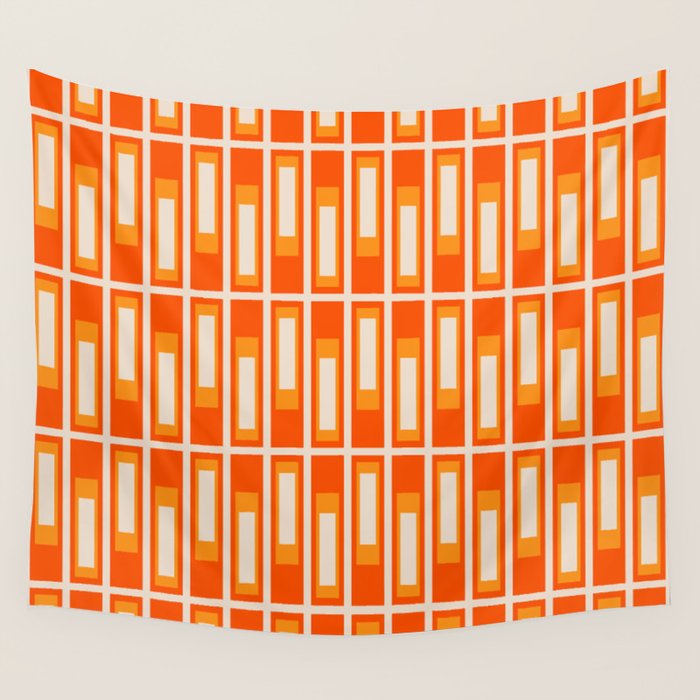 Mid Century Modern Geometric Lexington Ave Pattern in 70s Orange and Cream Beige Wall Tapestry Gallery Image 4