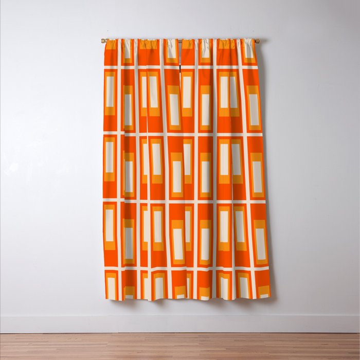 Mid Century Modern Geometric Lexington Ave Pattern in 70s Orange and Cream Beige Window Curtain Gallery Image 3