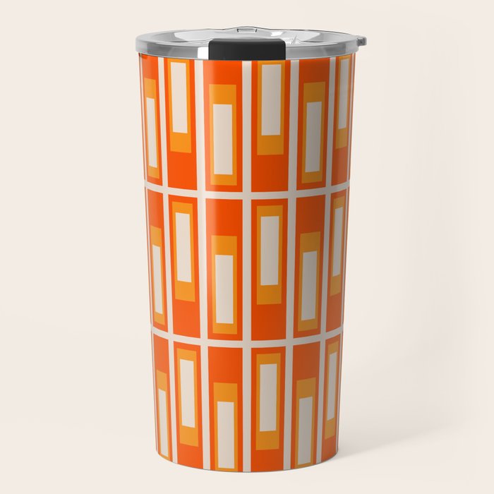 Mid Century Modern Geometric Lexington Ave Pattern in 70s Orange and Cream Beige Travel Mug Gallery Image 1