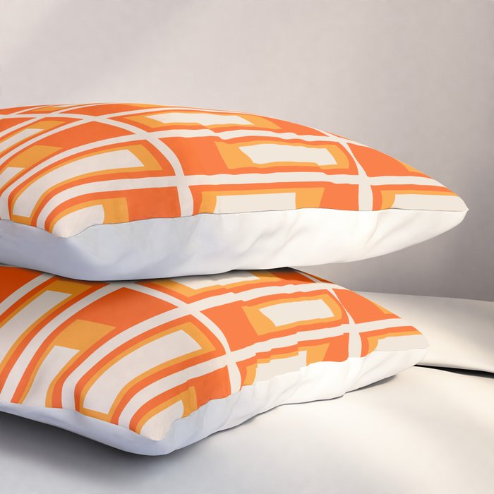 Mid Century Modern Geometric Lexington Ave Pattern in 70s Orange and Cream Beige Pillow Sham Gallery Image 3