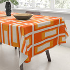 Mid Century Modern Geometric Lexington Ave Pattern in 70s Orange and Cream Beige Tablecloth Gallery Image 3