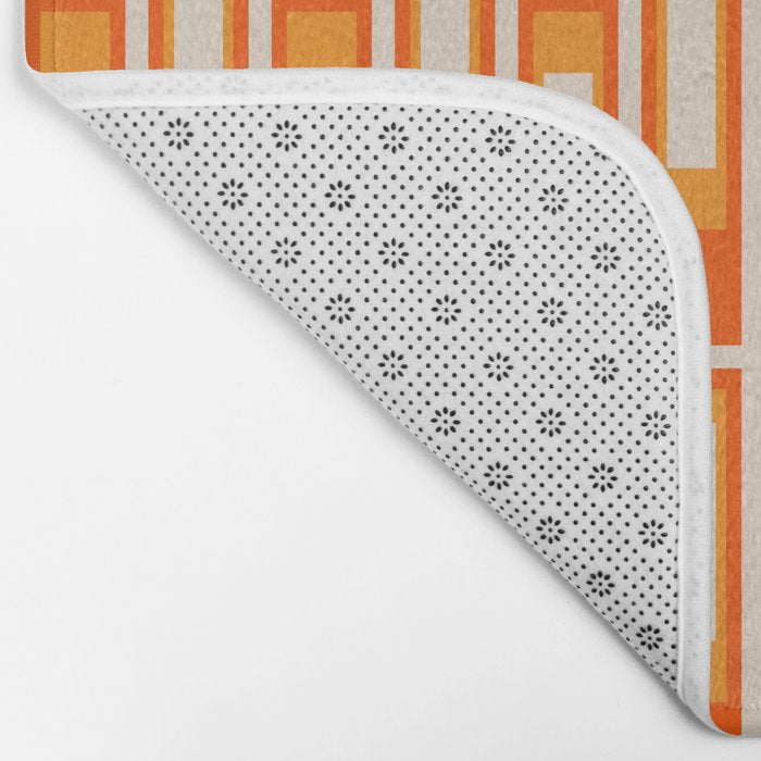 Mid Century Modern Geometric Lexington Ave Pattern in 70s Orange and Cream Beige Bath Mat Gallery Image 2